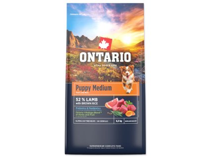 136822 nove krmivo ontario puppy medium lamb brown rice 6 5kg