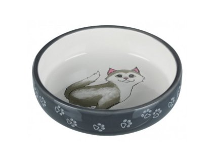 Keramická miska pro kočky s krátkým nosem 0,3l/15cm šedo/bílá