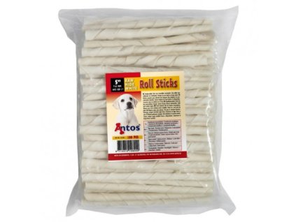 Tyčinky z hovězí kůže 13cm bílé kroucené (100ks)