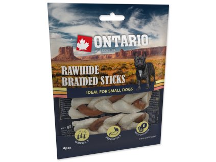 Pochoutka ONTARIO pletené tyčinky ze surové kůže 7,5 cm 4ks