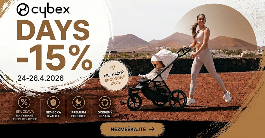 Cybex DAYS u nás už tento víkend 24.–26.4.2026 prinesú zľavy až do 15%