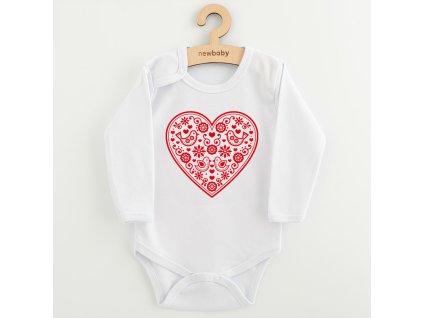 Detské body s potlačou New Baby Ľudový vzor červené srdiečko, 80 (9-12m) - 57364