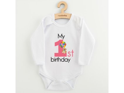 Detské body s potlačou New Baby My first birthday pink, 80 (9-12m) - 57545