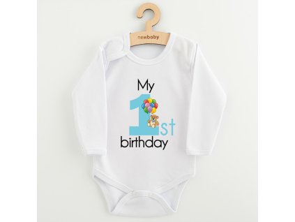 Detské body s potlačou New Baby My first birthday blue, 86 (12-18m) - 57548
