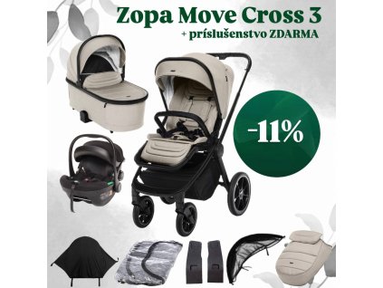 Set kočík Move Cross 3 + bohaté príslušenstvo, Ivory Beige