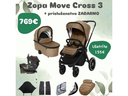 Set kočík Move Cross 3 + kompletné príslušenstvo, Toffee Brown