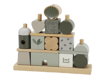 label label drevene kostky domecek olive green