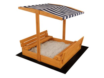 Detské drevené uzatvárateľné pieskovisko s lavičkami a strieškou Baby Mix 120x120 cm modro-biele - 57989