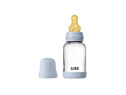 BIBS antikoliková sklenená fľaša s kaučukovým cumlíkom 120ml,Baby Blue