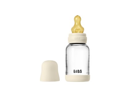 BIBS antikoliková sklenená fľaša s kaučukovým cumlíkom 120ml,Ivory