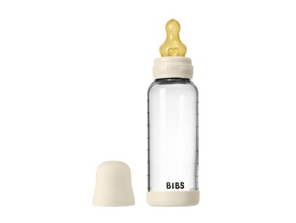 BIBS antikoliková sklenená fľaša s kaučukovým cumlíkom 240ml,Ivory