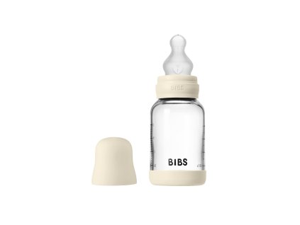 BIBS antikoliková sklenená fľaša so silikónovým cumlíkom 120ml,Ivory