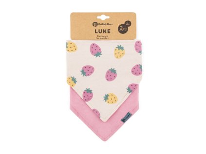 PETITE&MARS Podbradník bandana Luke 2 ks Beige Strawberies&Dusty Rose 3m+