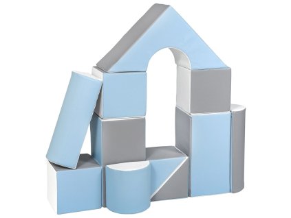 Penové kocky-obria stavebnica 11 ks white-baby blue-grey - 58464