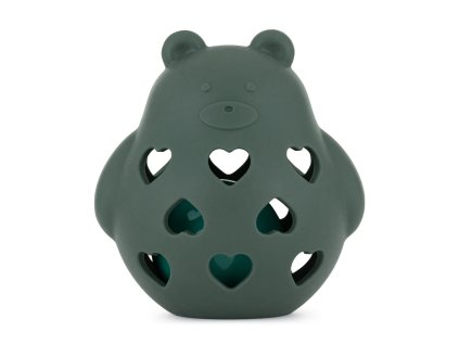 PETITE&MARS Hračka silikónová s hrkálkou Bear Basil Misty Green 0m+