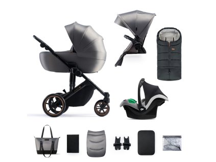 KINDERKRAFT SELECT Kočík kombinovaný 3v1 Prime 2 Shadow Grey, Premium + Fusak Jibot Charcoal Grey