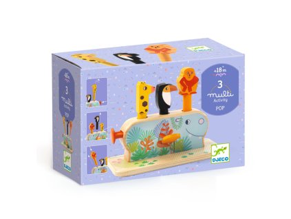 Multi Pop Drevená motorická hračka s 3 vyskakovacími zvieratkami