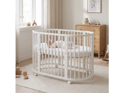 Detská rastúca postieľka 3v1 oválna + matrac New Baby biela - 59269