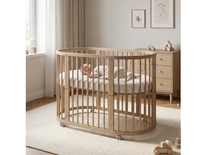 Detská rastúca postieľka 3v1 oválna + matrac New Baby orechová - 59272