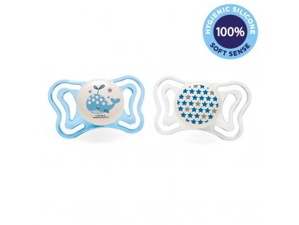 CHICCO Cumlík Physio Light silikónový nočný 2-6m chlapec 2 ks