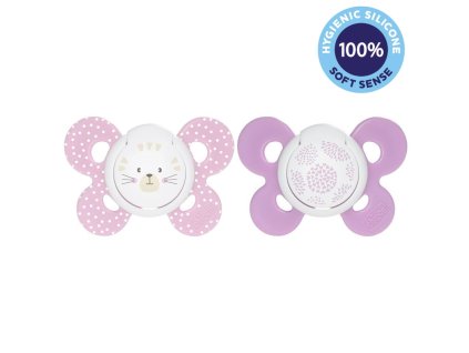 CHICCO Cumlík Physio Comfort silikónový 6-16m dievča - mačka/bodky 2 ks
