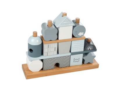 label label drevene kostky domecek modre