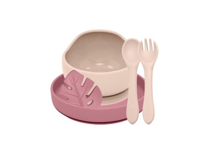 PETITE&MARS Set jedálenský silikónový TAKE&MATCH 4 ks Desert Sand - Dusty Rose 6m+