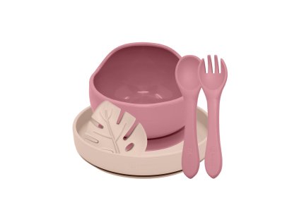 PETITE&MARS Set jedálenský silikónový TAKE&MATCH 4 ks Dusty Rose - Desert Sand 6m+