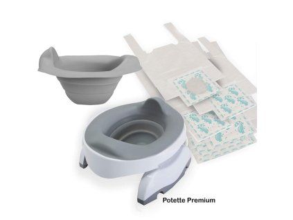 Potette cestovný nočník POTETTE PLUS® 2v1 šedá/biela BUNDLE + šedá vložka + sáčky 3ks