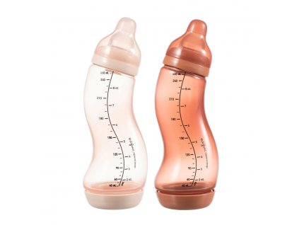 Set ružovej a tehlovej dojčenskej S-fľašky Difrax antikolikové 250 ml