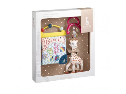 Vulli Darčekový set: žirafa Sophie + knížka + hrkálka, modrá hrkálka