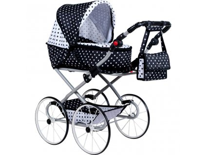Detský Retro kočík pre bábiky 2v1 New Baby Natálka bielo-čierny - 29157