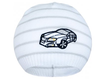 Jarná čiapočka New Baby s autíčkom bielo-svetlo sivá, 86/92 - 30578