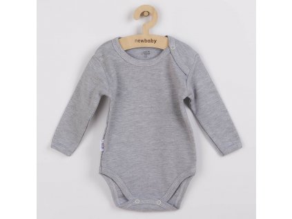 Dojčenské bavlnené body s dlhým rukávom New Baby Pastel sivý melír, 56 (0-3m) - 37768