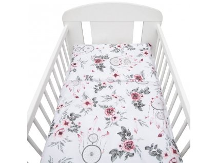 2-dielne posteľné obliečky New Baby 90/120 cm biele kvety a pierka - 39512