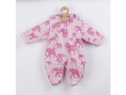 Zateplená dojčenská kombinéza s kapucňou Baby Service Slony ružová, 68 (4-6m) - 40529