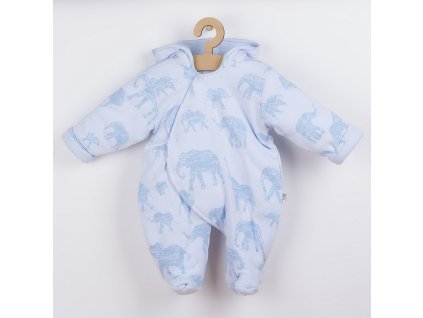 Zateplená dojčenská kombinéza s kapucňou Baby Service Slony modrá, 68 (4-6m) - 40531