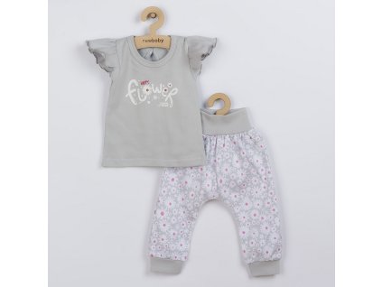 2-dielna dojčenská bavlnená súprava New Baby Happy Flower sivá, 74 (6-9m) - 45241