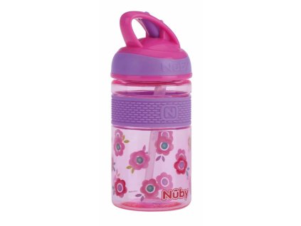 NUBY Fľaša športová 2v1 s tvrdou sklopiteľnou slamkou, 360 ml, ružová, 3+