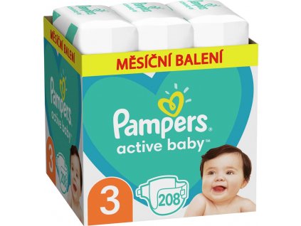 PAMPERS Active Baby Plienky jednorazové 3 (6-10 kg) 208 ks - MESAČNÁ ZÁSOBA
