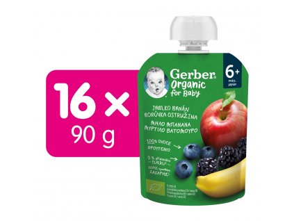 16x GERBER Organic Kapsička jablko, banán, čučoriedka a černica 90 g​