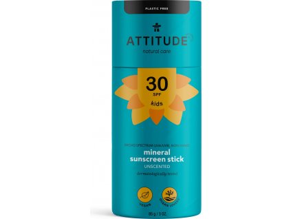 ATTITUDE Detská 100% minerálna ochranná tyčinka na celé telo (SPF 30) bez vône 85 g