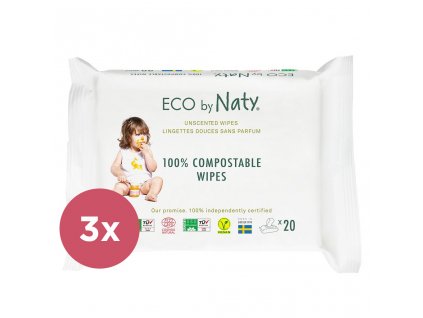 3x ECO BY NATY Sensitive Eco Vlhčené obrúsky cestovné neparfumované 20 ks