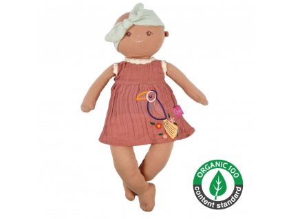 Bonikka Organic látková bábika,Aria tehlové šaty