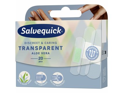 Salvequick Aloe Vera Náplasť priehľadná vodeodolná a liečivá, 20 ks