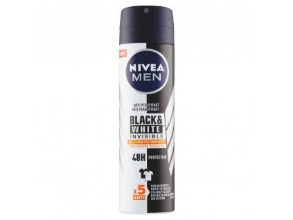 NIVEA Men Black & White Invisible Ultimate Impact Sprej antiperspirant, 150 ml