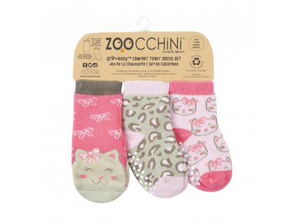 122-018-010 Zoocchini Set 3ks protišmykové ponožky Mačiatko