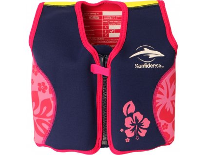 306-12 Konfidence Jacket Vesta na učenie plávania Navy Pink Hibiscus 6-7r