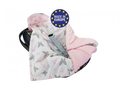 Bomimi Deka do autosedačky VELVET MOTÝLE, RŮŽOVÁ