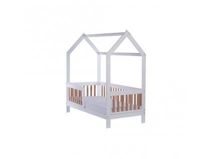 Detská buková posteľ domček so zábradlím a roštom Drewex Casa Bambini 160x80x174 cm - 53143
